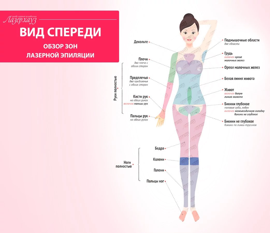 Обзор зон лазерной эпиляции - Вид спереди